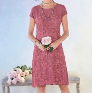 Sundance Shift Dress Lillian Rose Embroidered Lace Cotton Midi size Medium EUC
